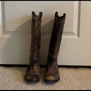 Frye Melissa Glazed Distressed Crackled Knee-High Boots Size 7.5 Brown